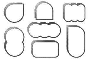 Pixel pattern frames. Bitmap arch windows on white background. Dotted dither graphic elements. Noisy arcade game gradient arc. Geometric halftone abstract border. vector