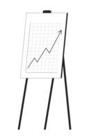 Simple easel displaying line graph with red upward trend black and white 2D line object. Growth, progress, success in data analysis isolated clip art outline. Monochromatic spot illustration vector