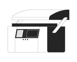 Hydraulic press brake machine black and white 2D line object. Industrial equipment for manufacturing processes. Modern technology isolated clip art outline item. Monochromatic spot illustration vector