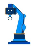 AI robotic arm with gripper 2D cartoon object. Factory automation. Artificial intelligence manufacturing. Robot technology isolated element flat clipart on white background. Spot illustration vector