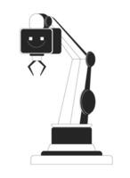 AI robotic arm with gripper black and white 2D line object. Factory automation. Artificial intelligence manufacturing technology isolated clip art outline item. Monochromatic spot illustration vector