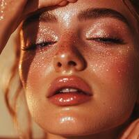 A woman with glitter on her face photo