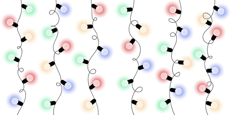 String of colorful garland lights. Horizontal illuminated background for decorative banner, card, poster, brochure, web design.
