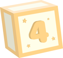 Number 4, 3D Toy baby block alphabet png