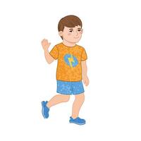Colorful Illustration of Little Boy Goes and Waves His Hand Isolated on White Background vector