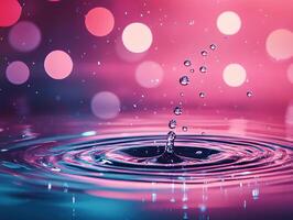 High resolution image of water droplets creating ripples in vibrant colors photo