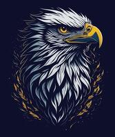 An eagle head with a yellow beak and feathers vector