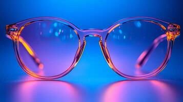 Vibrant neoncolored eyeglasses bold frames offering a trendy yet polished look for stylish office settings isolated on white background photo