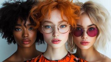 Variety of models with short to mediumlength hair featuring creative dye techniques and stylish cuts representing diverse ethnicities isolated on white background photo