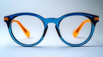Professional eyeglasses featuring funky neon frames glossy finishes ideal for trendy yet formal office environments isolated on white background photo