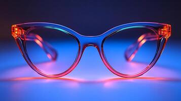 Luxury neon eyeglasses slim metallic frames offering a polished and trendy look ideal for modern office environments isolated on white background photo