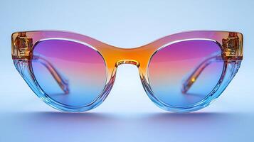 Costly oversized sunglasses neoncolored frames and glossy lenses blending funky and formal aesthetics isolated on white background photo