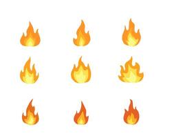 Set of fire flame icons in various styles and sizes. Perfect for illustrating heat, energy, passion, danger, or emergency concepts. Ideal for web design, infographics, and graphic projects vector