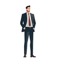 illustration of a confident businessman in a formal suit, representing leadership, ambition, and professional success. Ideal for business, career, and motivation concepts vector