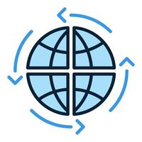 Earth Globe with Arrows Multipolarity blue icon or design element vector