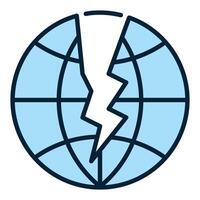 Crack on Earth Globe Multipolarity and Crisis blue icon or design element vector