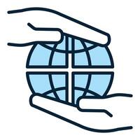 Hands with Earth Globe Multipolarity blue icon or sign vector
