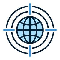 Earth in Target Multipolarity blue icon or symbol vector