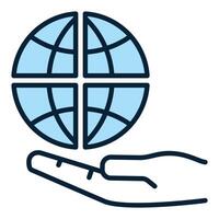 Hand with Earth blue icon or design element vector