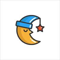 A cartoon crescent with a star on it vector