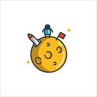An astronaut on the moon with a rocket vector