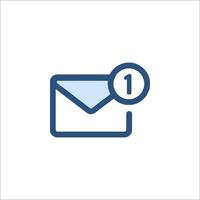 Email icon with a blue envelope and a one vector