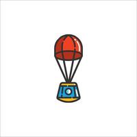 A red and blue parachute with a red and blue balloon vector