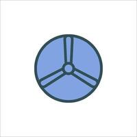 A blue and white icon of a propeller vector