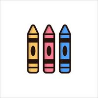 Three crayons are shown in a flat design vector