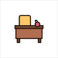 A desk with an apple on it and a chair vector