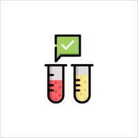 A test tube with a check mark and a green tick vector