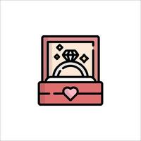 An illustration of a diamond ring in a box vector
