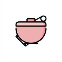 A pink bowl with a spoon and spoon icon vector