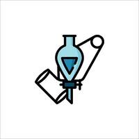 A blue and white icon of a syringe and a bottle vector