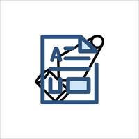A blue icon of a paper document with a pencil vector