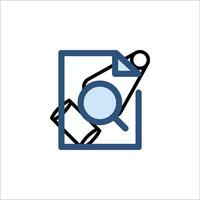 A blue icon with a magnifying glass and a paper vector