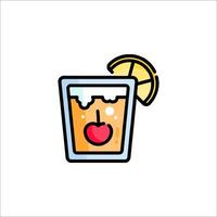 A drink with a cherry on top and a slice of lemon vector