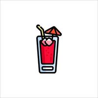 A red drink with a straw and umbrella icon vector