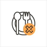 A fork and spoon on a plate with an x vector