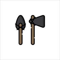 Two axes and a shovel on a white background vector