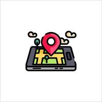 A map icon on a smartphone with a pin on it vector