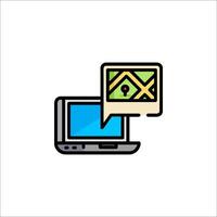 A laptop with a map and a speech bubble vector