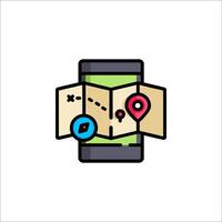 A map and a phone icon on a white background vector