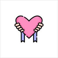 A pink heart with a ribbon in the hands vector