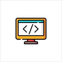 A computer monitor with a code symbol on it vector