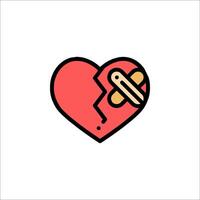 Broken heart icon with bandages and a broken heart vector