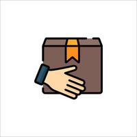 Hand holding a box icon on white background vector