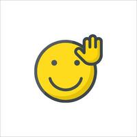 A yellow smiley face with a hand up vector