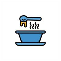 A blue and white icon of a bowl of soup vector