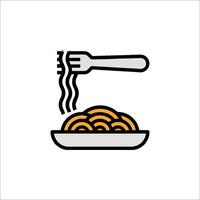 A fork and spoon icon with pasta on a plate vector